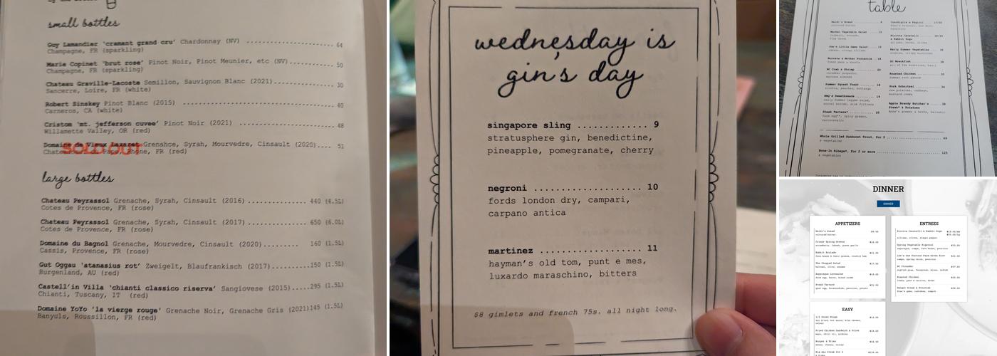 Table Asheville Menu