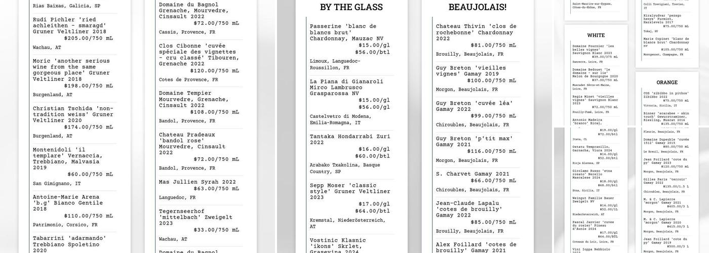 Table Asheville Menu