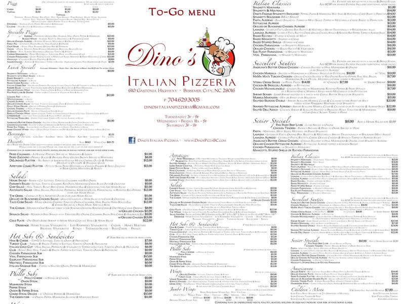 Dino's Italian Pizzeria Menu