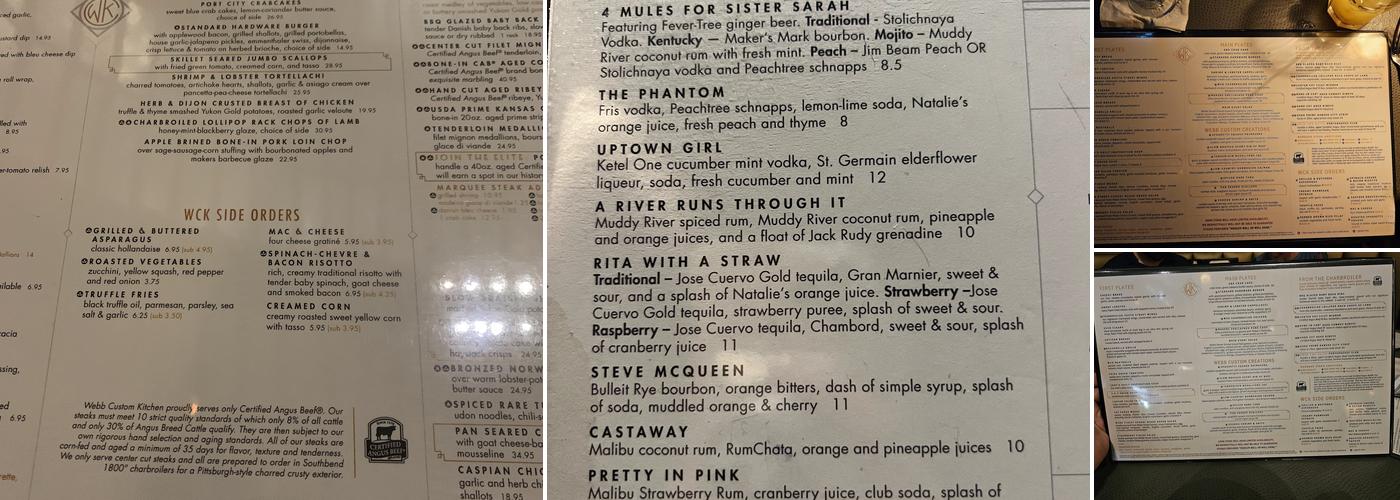 Webb Custom Kitchen Menu