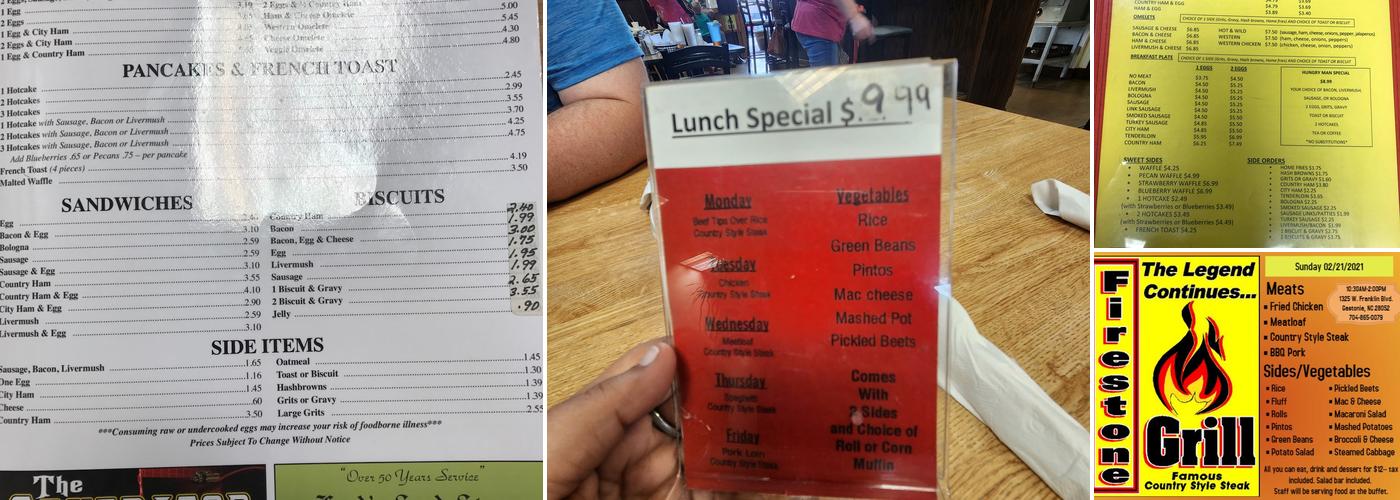 Firestone Grill Menu