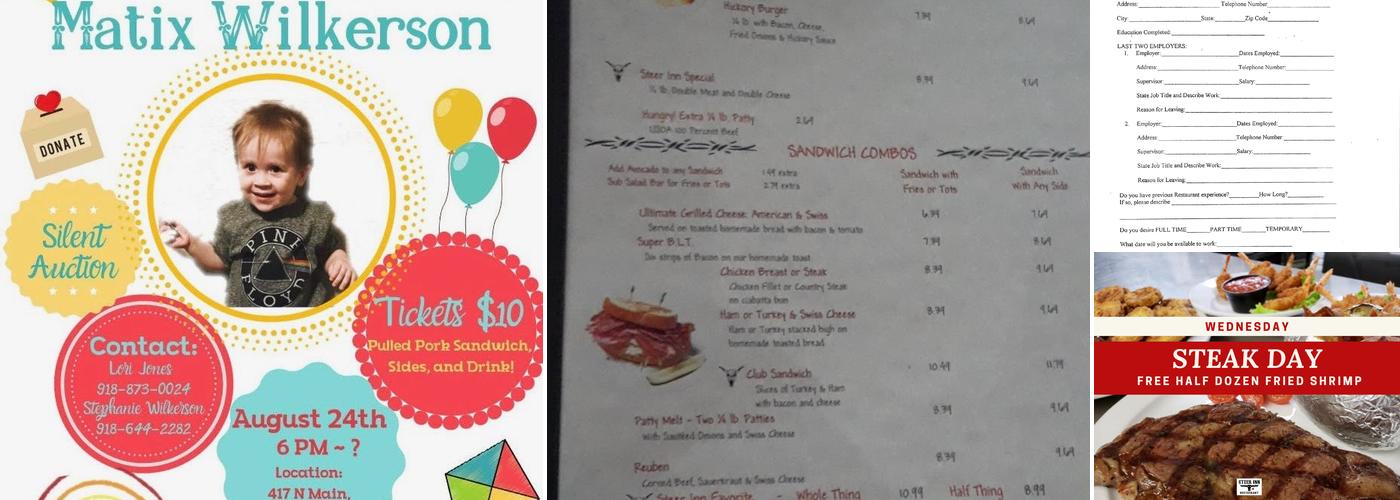 Steer Inn Restaurant Menu