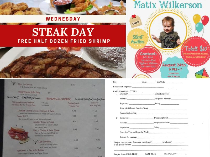 Steer Inn Restaurant Menu