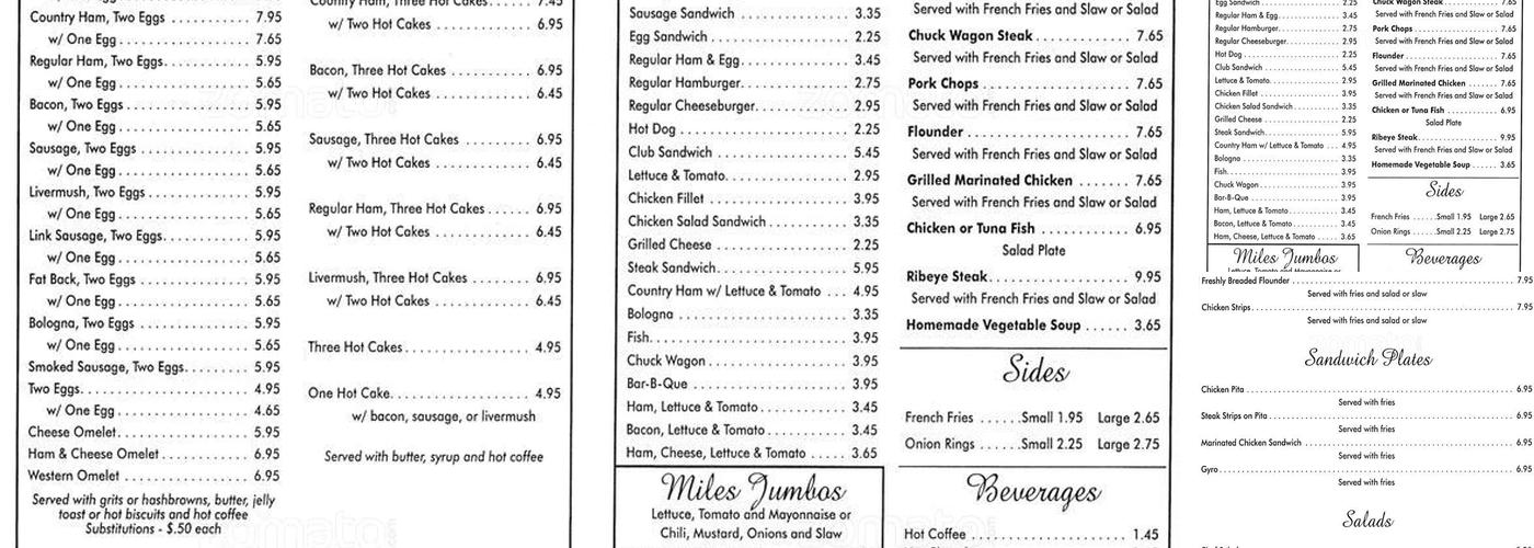 Miles Cafeteria Inc Menu