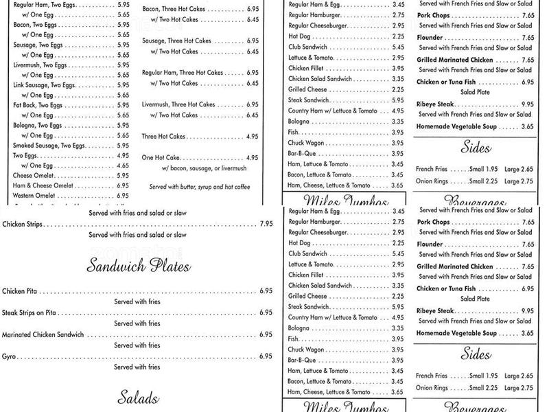Miles Cafeteria Inc Menu