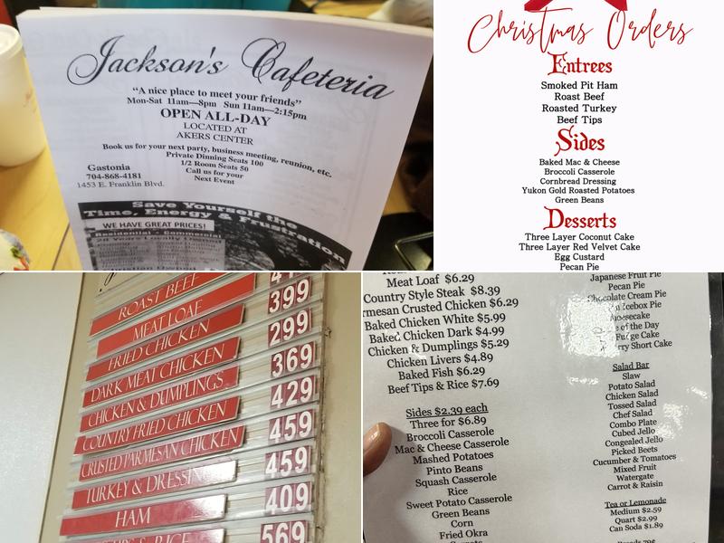 Jackson's Cafeteria Menu