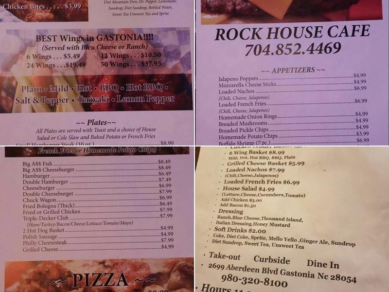 Rock House Grill & Billiards Menu