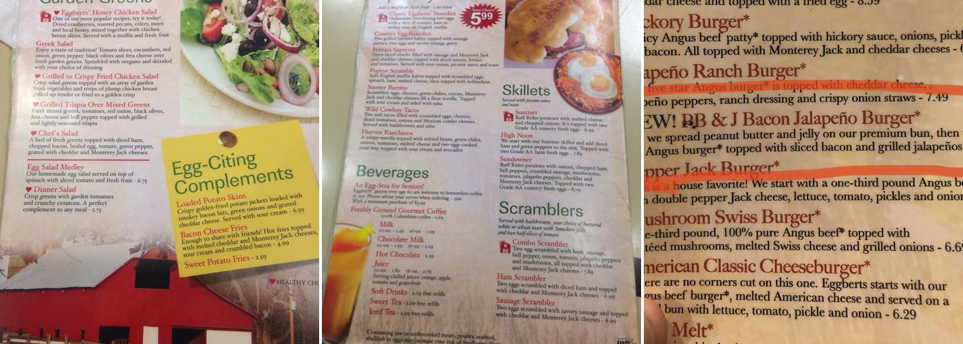 Eggbert's Menu