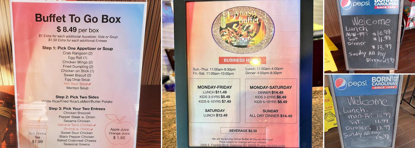 Dynasty Buffet Menu