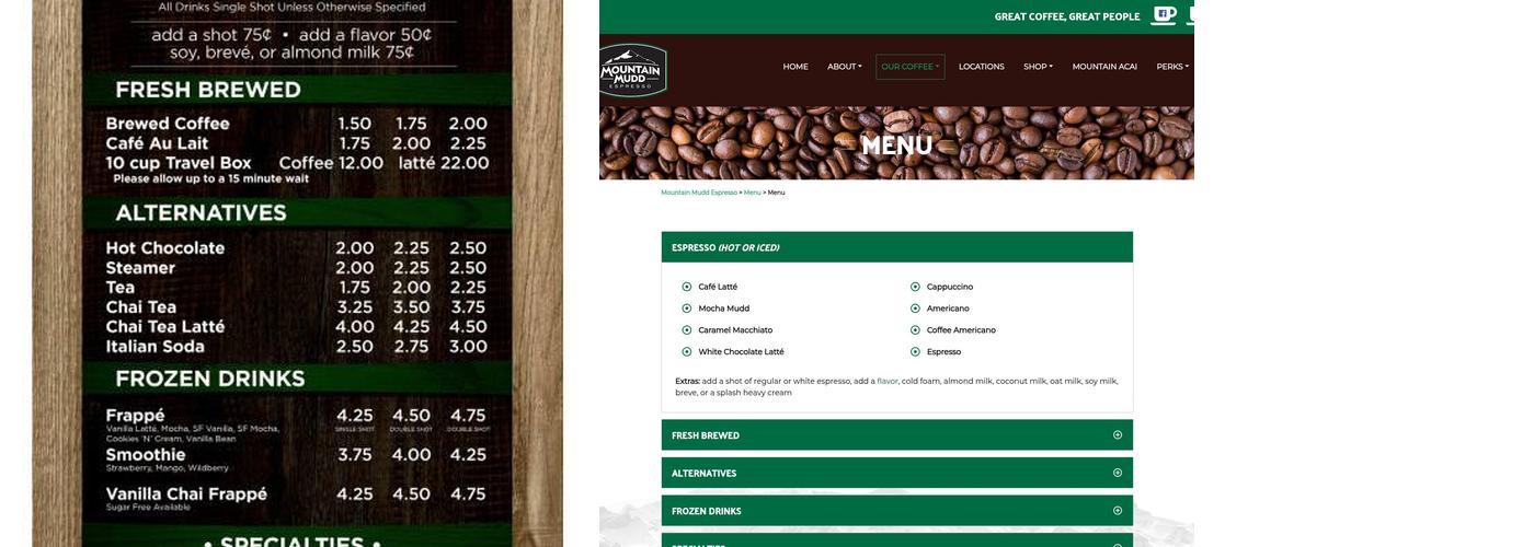 Mountain Mudd Espresso Menu