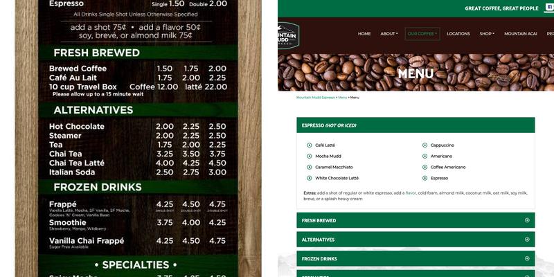 Mountain Mudd Espresso Menu