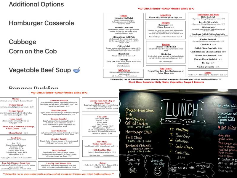 Victoria's Diner Menu