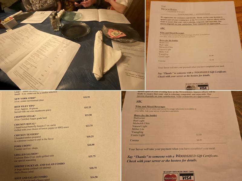 The WoodShed Steakhouse Menu