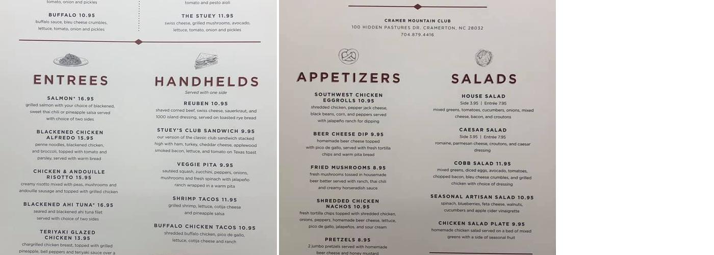 Stuart Cramer “Stueys” Menu