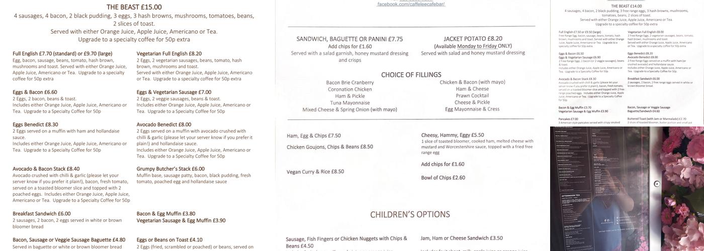 Caffe Lee - Cafe/Bar Menu