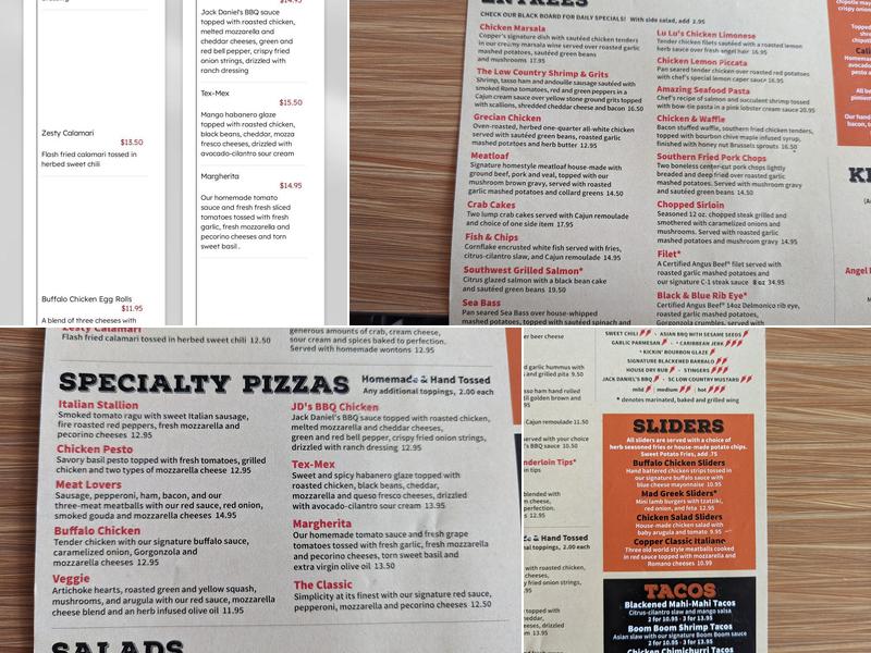 Copper Premium Pub Menu