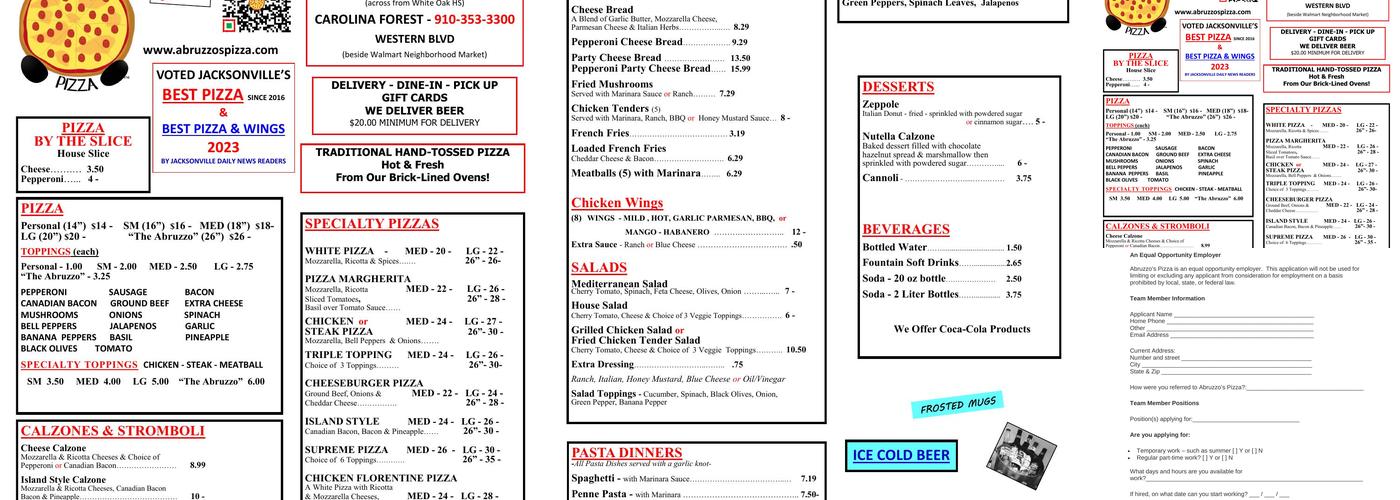 Abruzzo's Pizza Menu