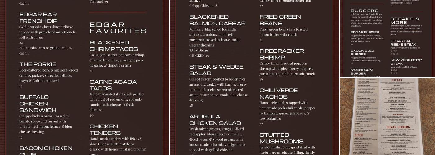 Edgar Bar Menu