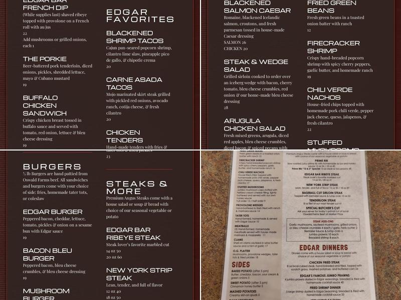 Edgar Bar Menu
