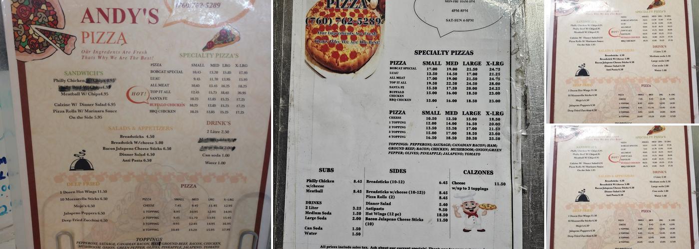 Andy's Pizza Menu