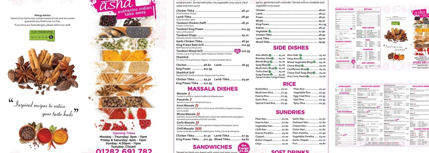 Asha Takeaway Brierfield Menu