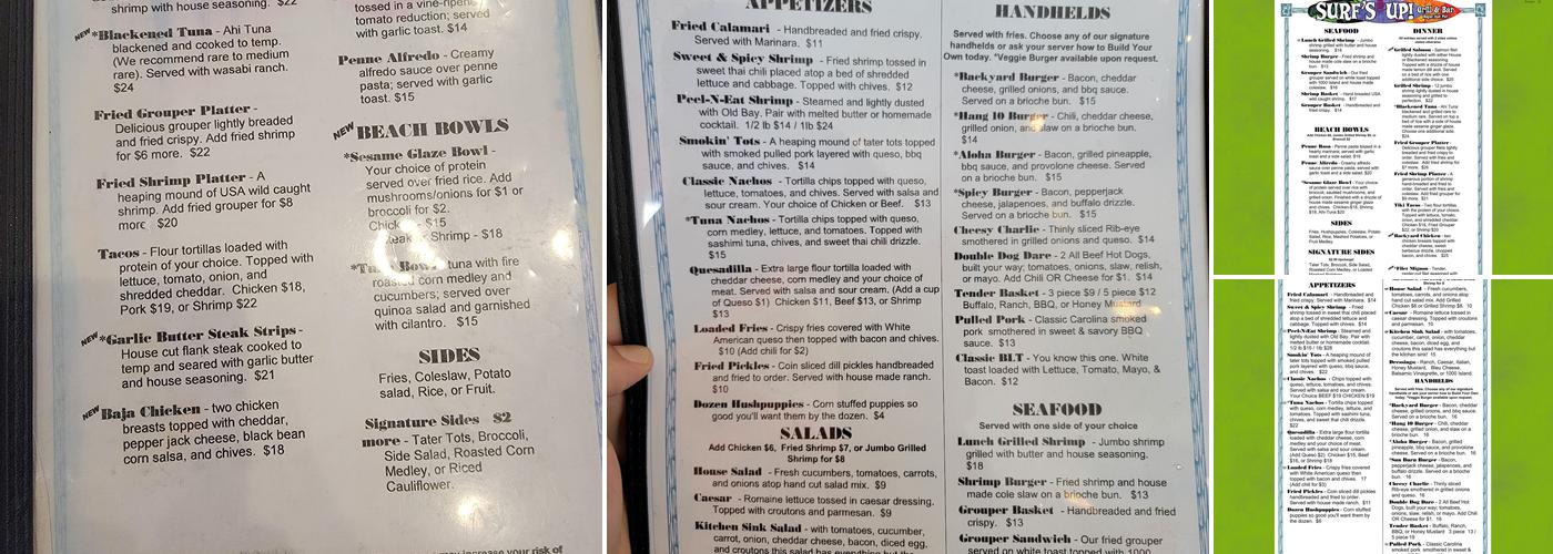 Surf's Up Grill & Bar Menu