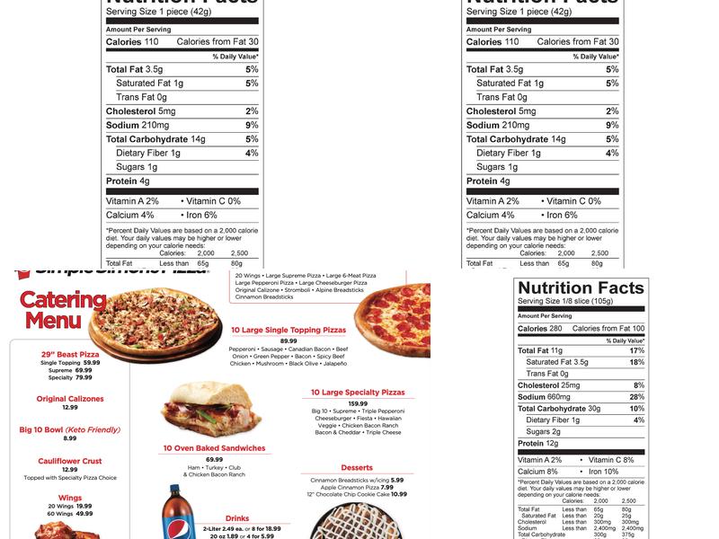 Simple Simon's Pizza Menu