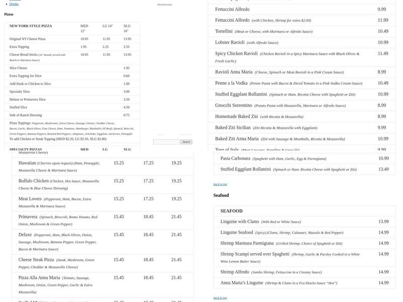 Anna Maria's Pizzeria Menu