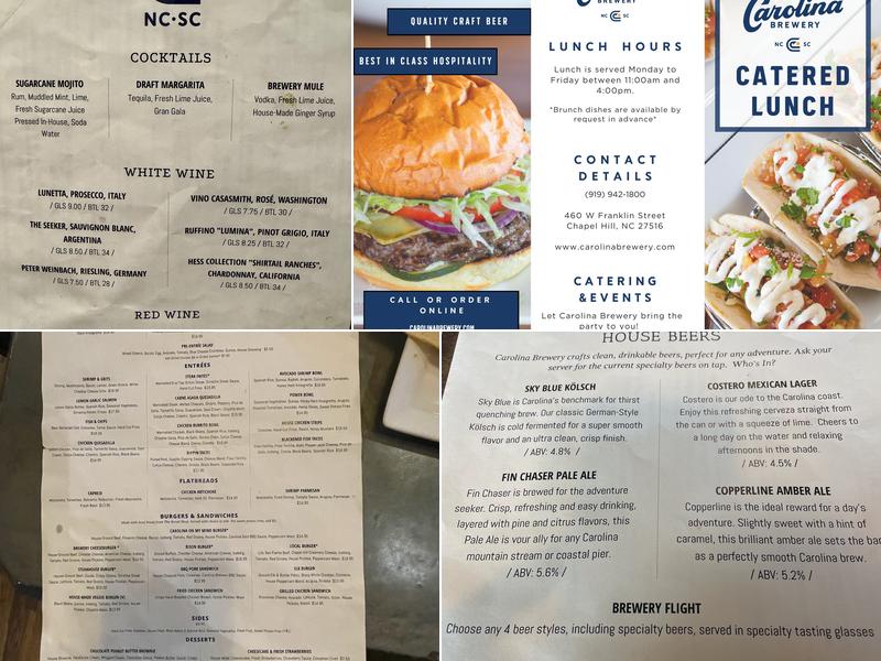 Carolina Brewery Menu