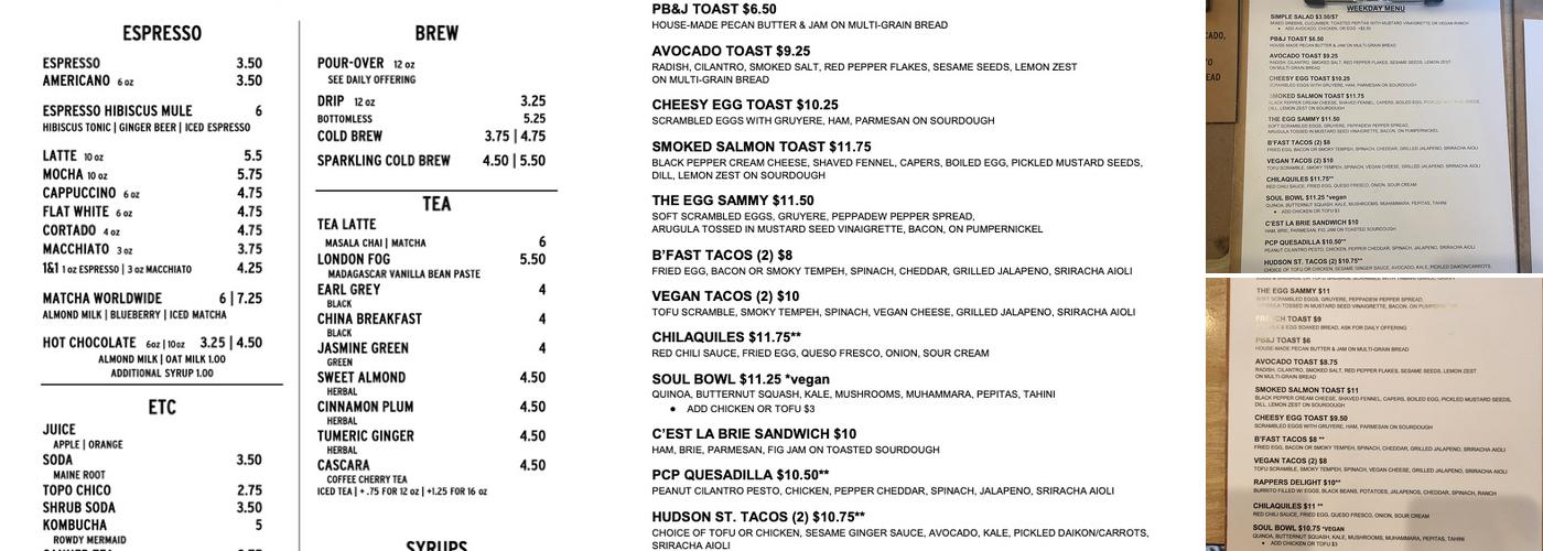 Elemental Coffee Menu