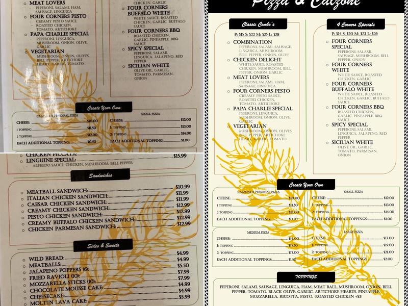 Four Corners Pizza-N-Pasta Menu