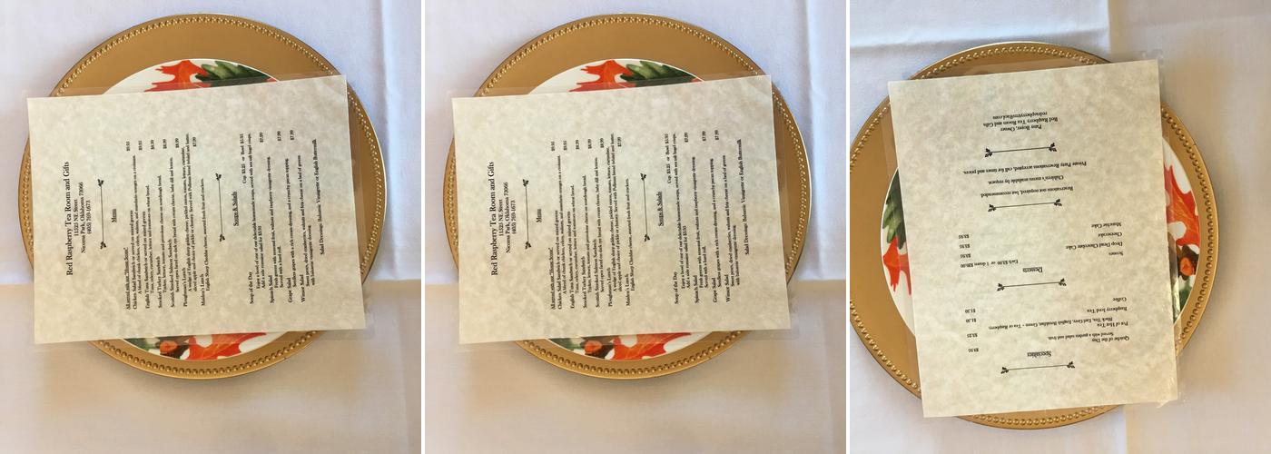 Red Raspberry Tea Room Menu