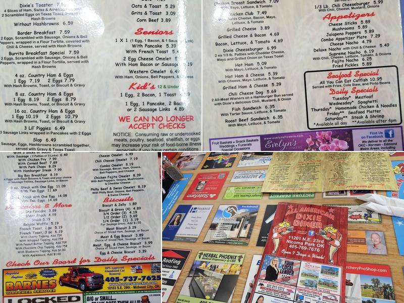 All American Dixie Diner Menu