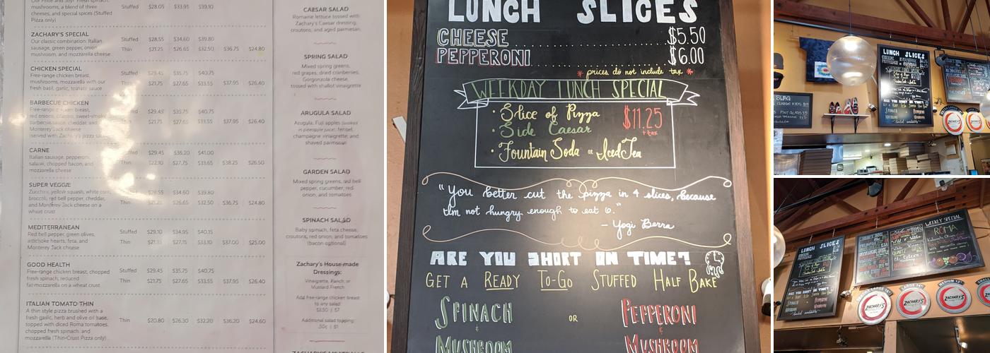 Zachary's Chicago Pizza Menu