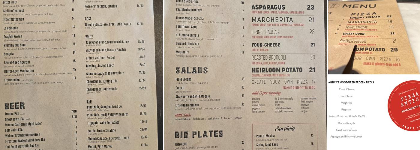Pizza Antica Menu