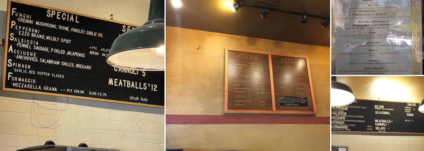 GIOIA Pizzeria Menu