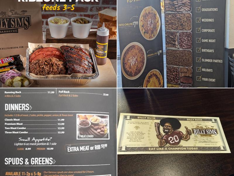Billy Sims BBQ Menu