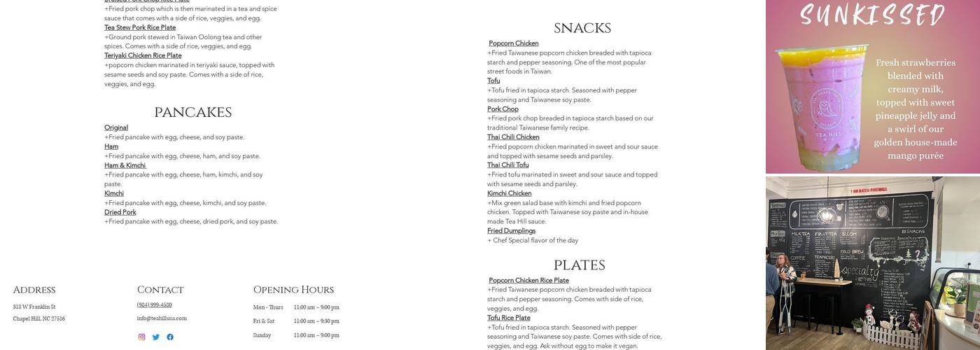 Tea Hill Menu