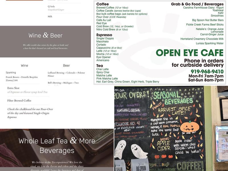 Open Eye Cafe Menu