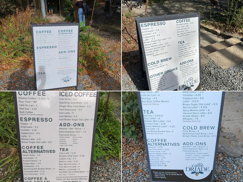 Caffè Driade Menu