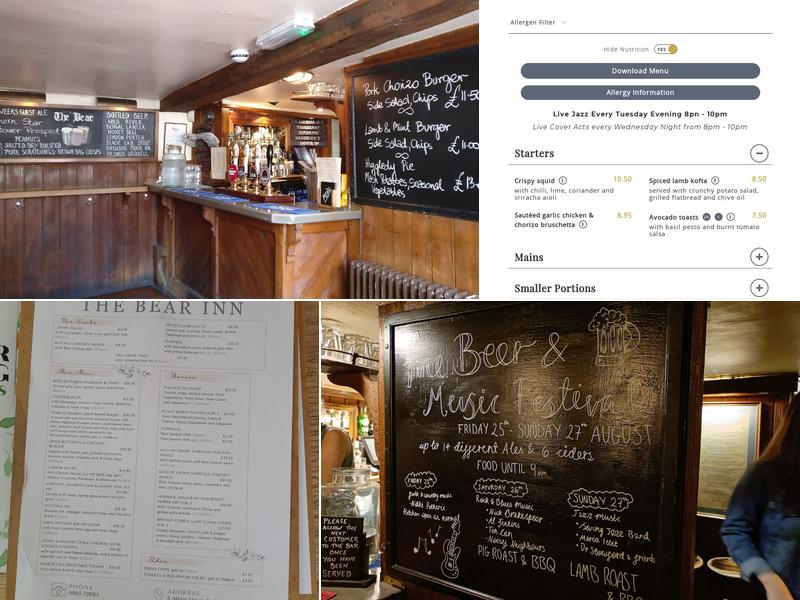 The Bear Inn, Oxford Menu