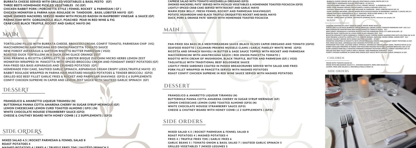 Al Molo-Dorchester Menu