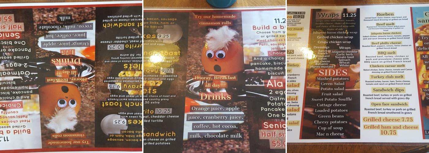 Mama's Kitchen Table Menu