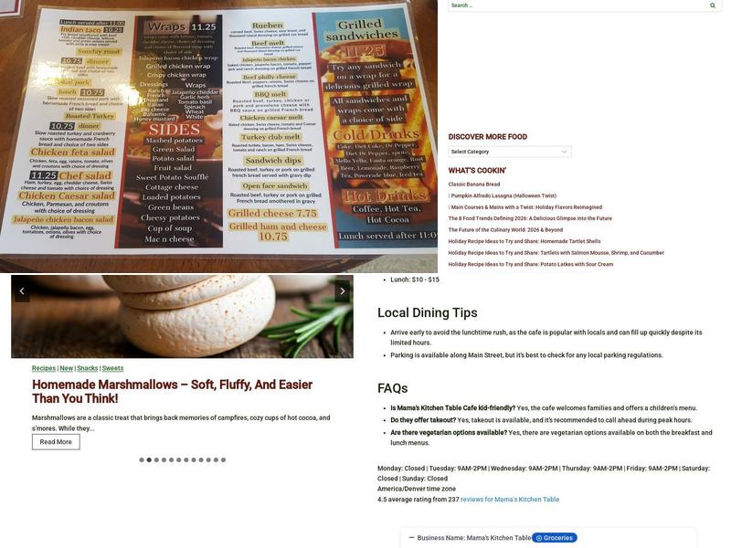 Mama's Kitchen Table Menu