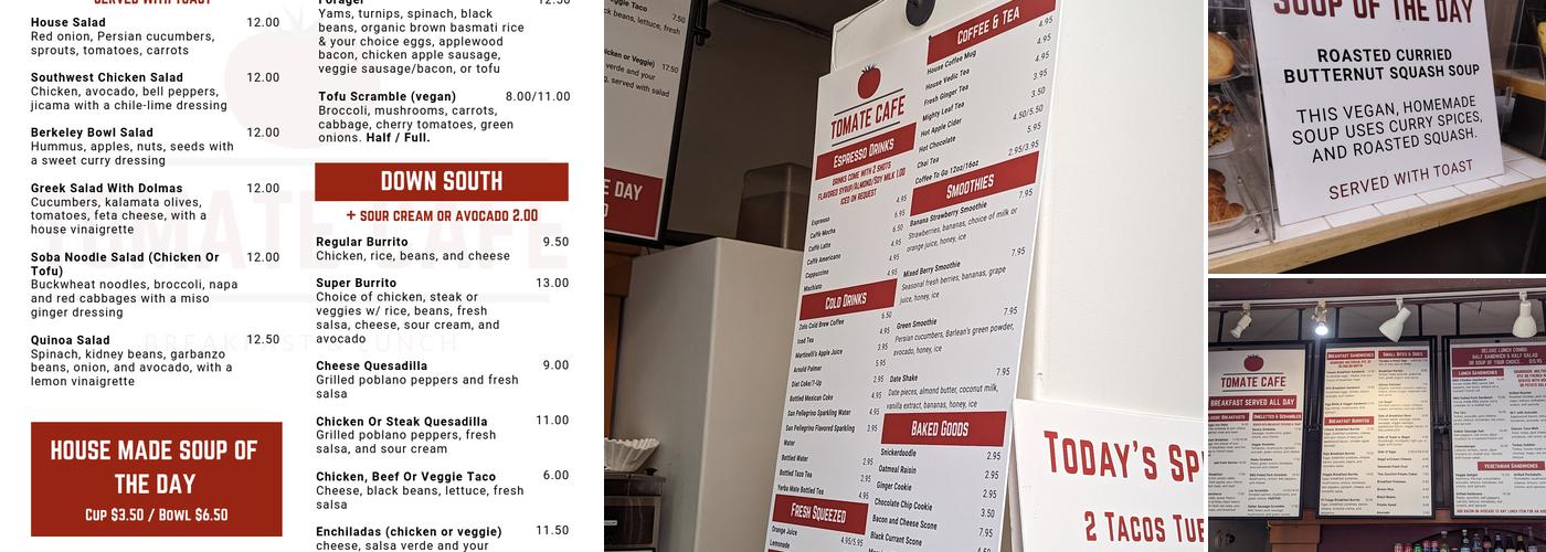 Tomate Cafe Menu