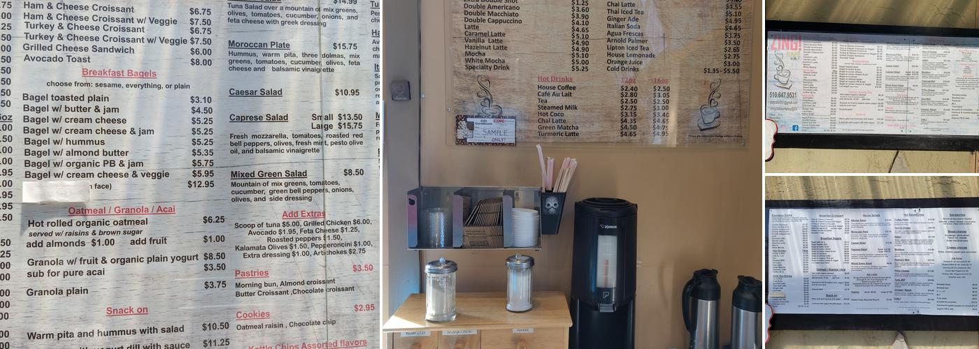Zing Cafe Menu