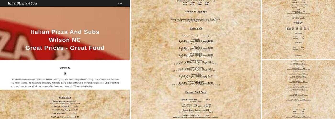 Italian Pizza and Subs Menu