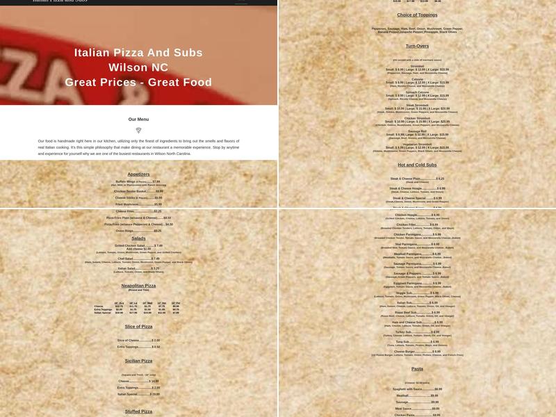 Italian Pizza and Subs Menu