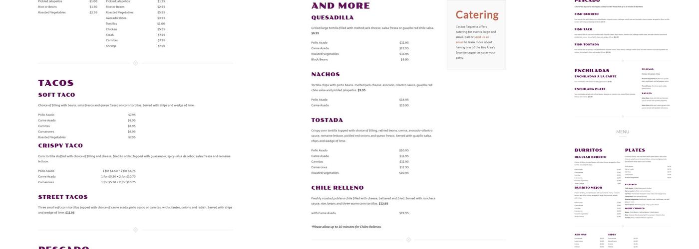 Cactus Taqueria Menu