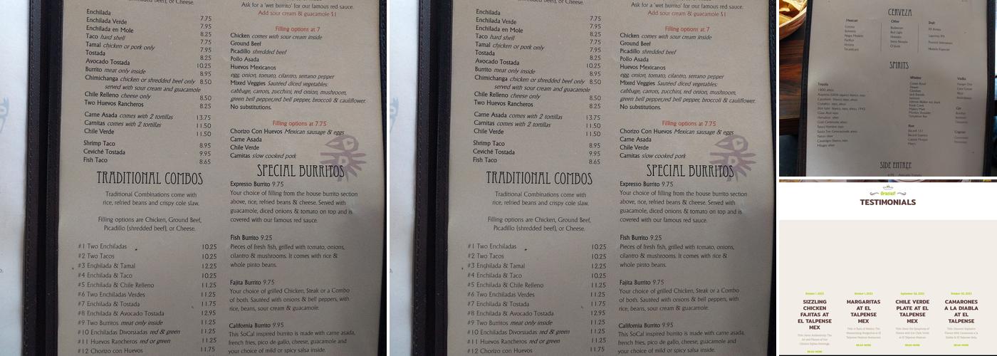 El Talpense Mexican Restaurant Menu